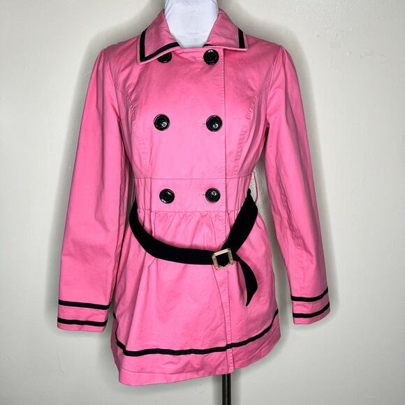 Candie's Peacoat Jacket w Pockets Large Pink Double Breasted Belted A-Line Y2K - Picture 3 of 9
